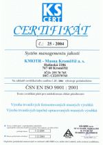 Certifikát ČSN EN ISO 9001 : 2001 
