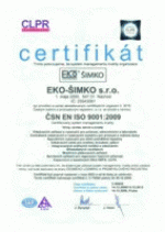 Certifikát EN ISO 9001 : 2009