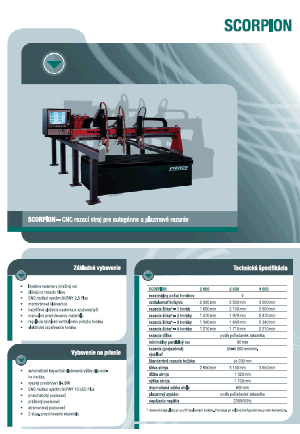Produktový list - SCORPION - CNC rezací stroj pre autogénne a plazmové rezanie